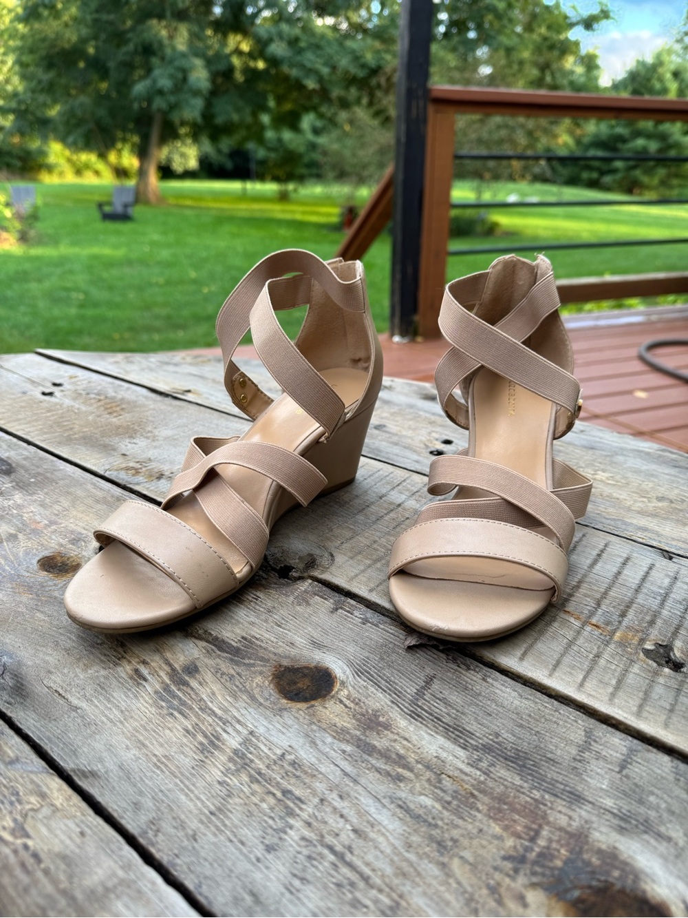 Liz Claiborne Women’s Nude Strappy Wedge Sandals